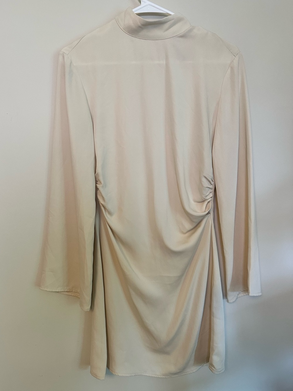 H&M Women’s Cream Long-Sleeve Draped Mini Dress Size XS Whimsy Boho Bride